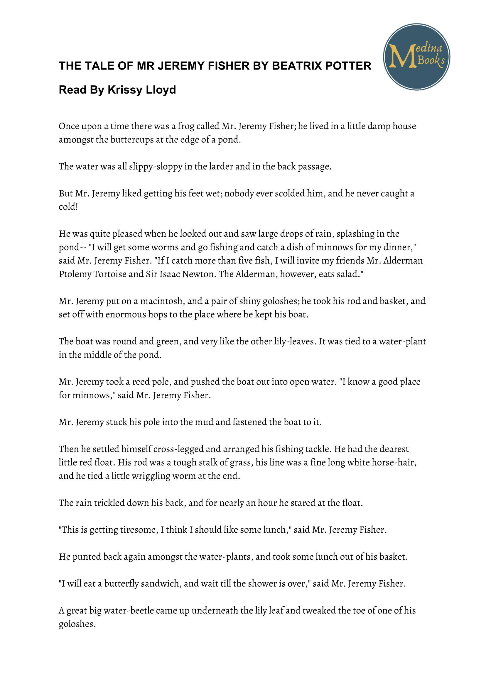 The Tale of Jeremy Fisher Read-Along Sheet - Image 2